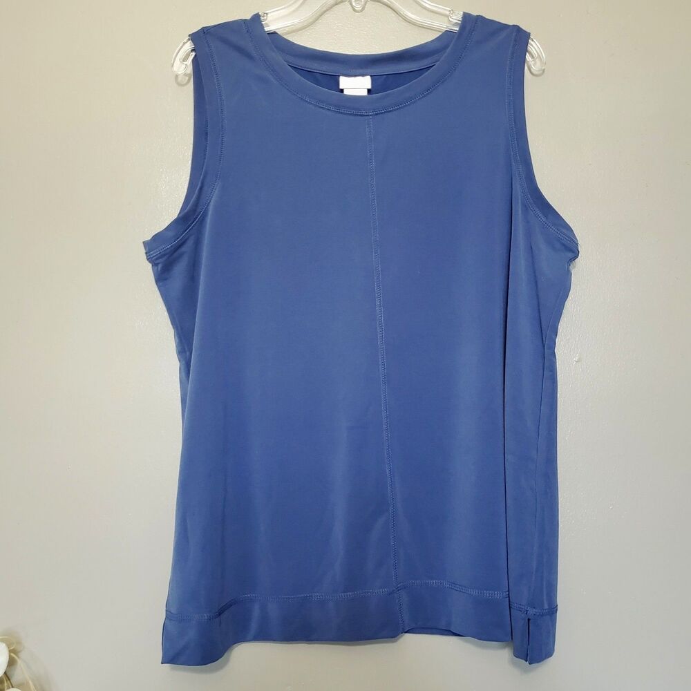 Chico's Zenergy Tunic Tank Womens Size 8 10 Blue Sleeveless Stretch Casual